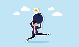 A businessman running quickly while carrying a bomb, illustration concept of Racing against the clock to finish a project or meet job targets vector