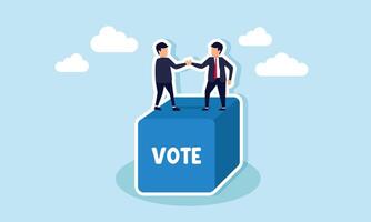 A businessman and partner shaking hands over a voting box, illustration concept of Agreement between both parties on the business decision outcome based on the voting results vector