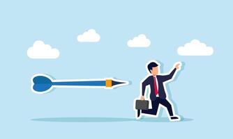 A businessman dodging arrows while running for safety, Illustration concept of Racing against project deadlines to speed up business tasks vector