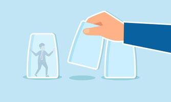 A businessman trapped in a glass jar, waiting for a business partner to free him, Illustration concept of Awaiting help from a business partner to escape a business trap vector