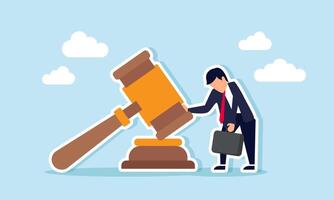 A businessman dejectedly holding a gavel, Illustration concept of Pessimistic about the courts decision on a business matter vector
