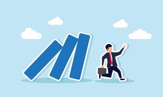 A businessman running to avoid falling blocks, Illustration concept of Avoiding cascading problems in business or projects vector