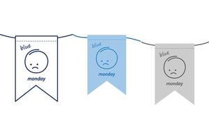 Pennant on a rope with sad emoticon Outline, monochrome and grayscale design idea. Set of 3 Isolated EPS . Greetings. cards, poster, banner, brochure, price tag, label, promo or web concept vector