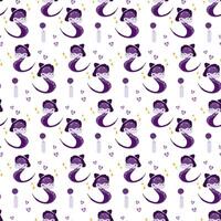 Sleeping snake in witch hat, magic flower in vase with decorative hearts and stars Seamless pattern Isolated Abstract background texture. illustration Wallpaper, wrapping, packing or web, cards vector