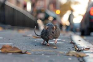 Close Up of a Rat Darting Across a Sidewalk photo