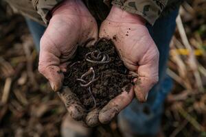 Examining Soil A Close Up of Hands and Earthworms photo