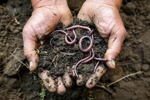 Examining Soil A Close Up of Hands and Earthworms photo