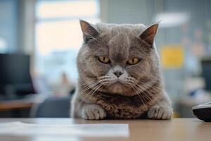 Adorable Discontent A Cat's Office Expression photo