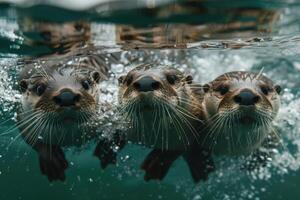 A Group of Playful Otters Swimming photo