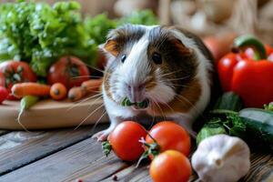 Cute Guinea Pig Enjoying Fresh Vegetables in a Laboratory photo