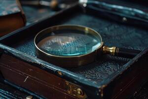 Close Up of a Magnifying Glass with Black Frame photo