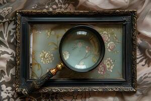 Close Up of a Magnifying Glass with Black Frame photo