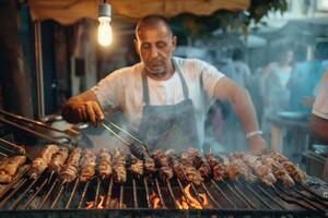 Man Grilling Meat on a Barbecue photo