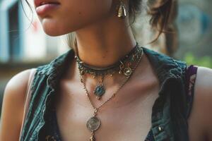A Person Wearing a Charm Necklace photo