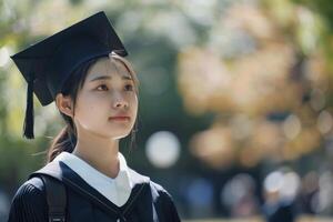 Asian Origin Student Girl in Graduate Uniform photo
