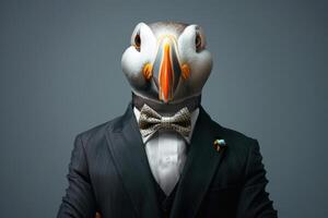 Anthropomorphic White Puffin Businessman in a Suit photo