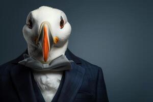 White Puffin Dressed as a Businessman in a Suit photo