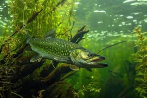 Aquatic Beauty A Pike Swimming in Algae photo