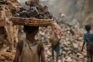 A Child Laborer from the Back View photo