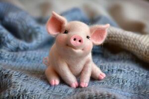 Charming Felt Pig Sitting with a Cute Expression photo