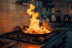 Flames Rise in the Kitchen Fire in the Pan photo