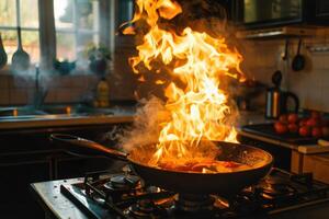 Flames Rise in the Kitchen Fire in the Pan photo