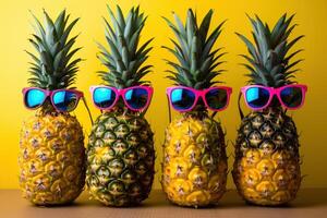 Funny Attractive Pineapples in Stylish Sunglasses photo