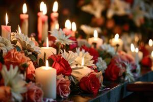 Funeral Tribute with Candles and Flowers photo