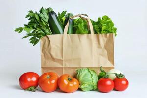Eco-Friendly Paper Bag Filled with Fresh Vegetables photo