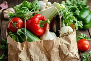 Eco-Friendly Paper Bag Filled with Fresh Vegetables photo