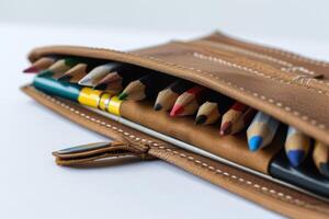 Stylish Pencil Case Containing Stationery Essentials photo