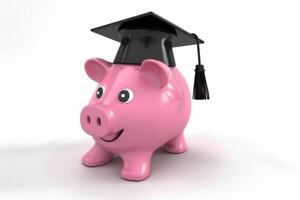3D Pink Piggy Bank with Graduation Cap photo