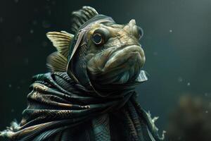 Portrait of a Fish Dressed in Creative Costume photo