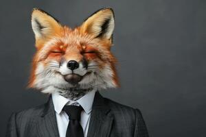 Studio Photo Portrait of a Happy Fox in Business Cloth