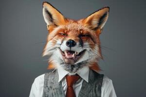 Studio Photo Portrait of a Happy Fox in Business Cloth
