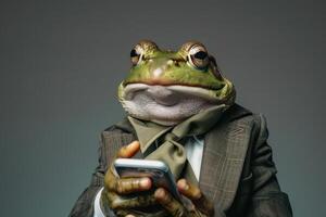 Studio Photo Portrait of a Happy Frog in Business Clothing