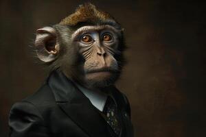 Monkey Posing in Business Clothes in Studio photo