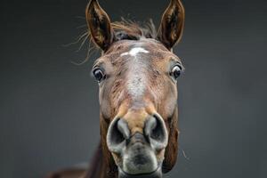 Studio Portrait of a Shocked Horse with Surprised Eyes photo