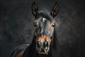 Studio Portrait of a Shocked Horse with Surprised Eyes photo