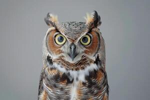 Captivating Studio Shot of a Shocked Owl with Surprised Eyes photo