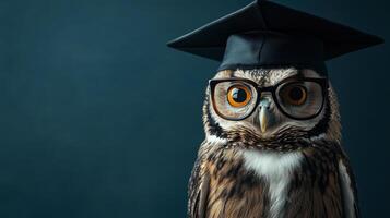 Owl Wearing a Graduation Cap and Glasses photo