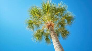 Palm Tree Reaching Up Against a Clear Blue Sky photo