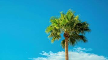 Palm Tree Reaching Up Against a Clear Blue Sky photo