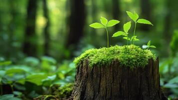 Renewal of Lush Green Plants on a Moss-Covered Terrain photo