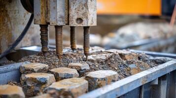 Rock samples gathered during rotary drilling for geological analysis. photo