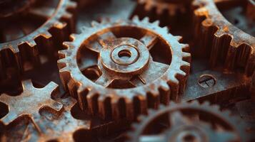 Combination of old and new gears functioning in harmony. photo