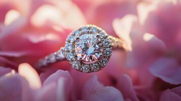 Elegant Engagement Ring Featuring a Sparkling Diamond and Detailed Halo photo