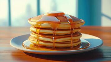 Stack of Pancakes with Maple Syrup on a Plate photo