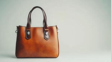 Stylish Leather Handbag on White Background photo