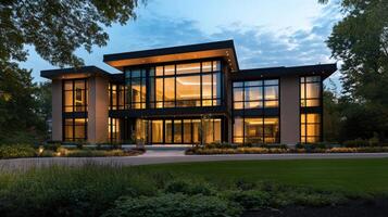 The image shows a spacious contemporary home featuring multiple rooms and modern design elements. photo